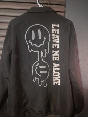 Eighty Eight Black Coach Jacket with White Dripping Smiley Graphic